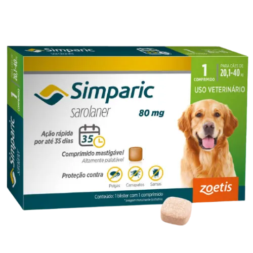 Simparic 80 mg para Cães 20,1 a 40 Kg