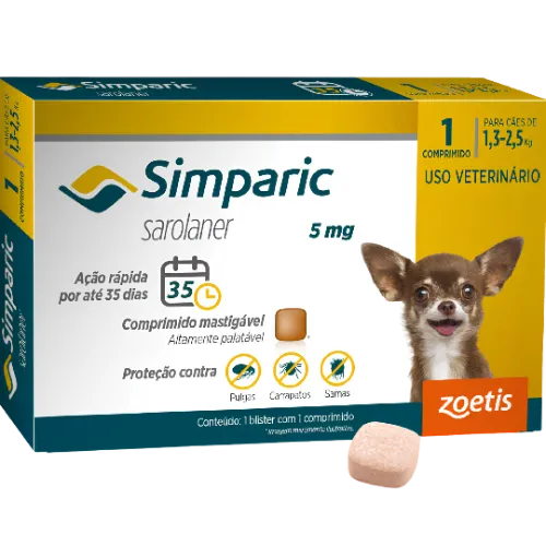 Simparic 5 mg para Cães 1,3 a 2,5 Kg
