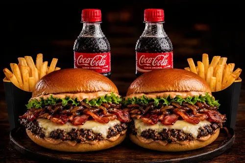 COMBO CASAL - 2 SMASH BURGUER BACON + 2 FRITAS P + 2 REFRIGERANTES 200ML