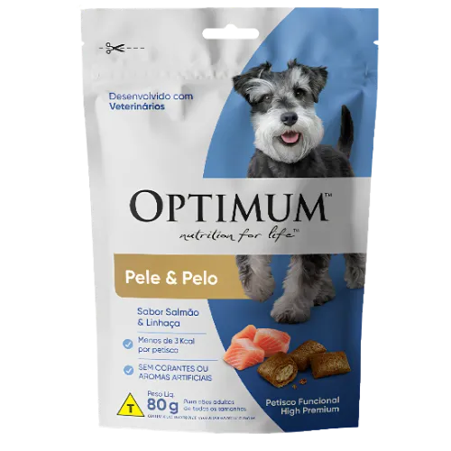 Petisco Optimum Pele e Pelo Sabor Salmão e Linhaça para Cães Adultos 80g