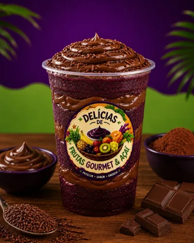Açaí Com Brigadeiro de Chocolate e Frutas