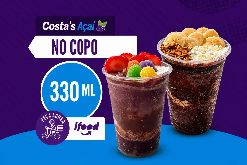 2 copos de açaí 330 Ml + 10 complementos grátis
