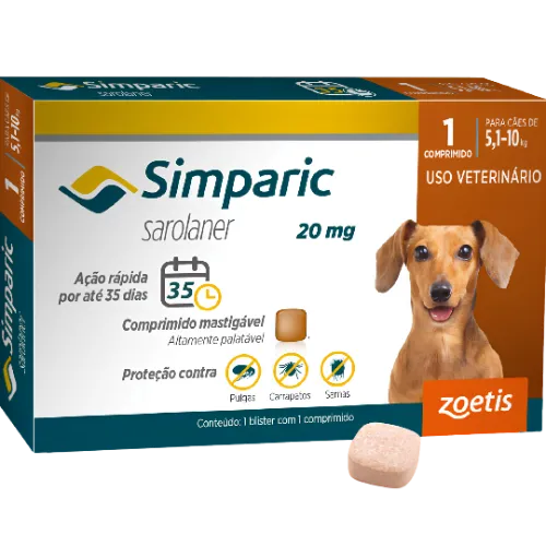 Simparic 20 mg para Cães 5,1 a 10 Kg